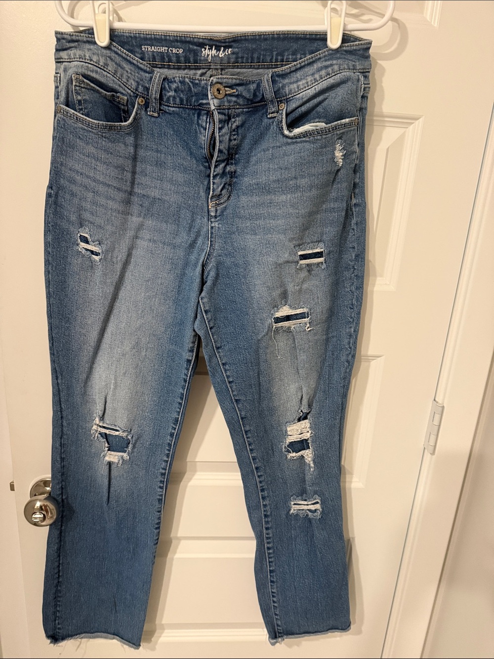 Straight Crop Distressed Women's Jeans Blue 12 STYLE AND CO cropped Jean denim
